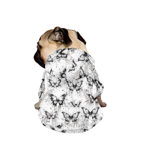 Hiseng Hunde Hoodie, Schmetterling Muster Hunde Kapuzenpulli Haustier Kleidung Winter Sweatshirt mit Reißverschluss und Tasche Wintermantel Warm Leicht Hundemantel (S,Spritztinte) von Hiseng