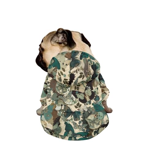 Hiseng Hunde Hoodie, Schmetterling Muster Hunde Kapuzenpulli Haustier Kleidung Winter Sweatshirt mit Reißverschluss und Tasche Wintermantel Warm Leicht Hundemantel (S,Vintage-Stil) von Hiseng