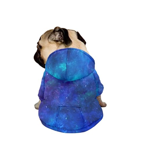 Hiseng Hunde Hoodie, Sternenhimmel Muster Hunde Kapuzenpulli Haustier Kleidung Winter Sweatshirt mit Reißverschluss und Tasche Wintermantel Warm Hundemantel (S,Blauer Sternenhimmel) von Hiseng