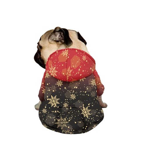 Hiseng Hunde Hoodie, Weihnachten Schneeflocke Hunde Kapuzenpulli Haustier Kleidung Winter Sweatshirt mit Reißverschluss und Tasche Wintermantel Warm Hundemantel (S,Goldene Schneeflocke) von Hiseng