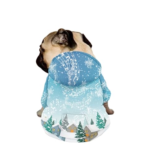 Hiseng Hunde Hoodie, Weihnachtsbaum Hunde Kapuzenpulli Haustier Kleidung Winter Sweatshirt mit Reißverschluss und Tasche Wintermantel Warm Leicht Hundemantel (L,Musik Note) von Hiseng