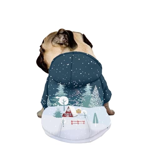 Hiseng Hunde Hoodie, Weihnachtsbaum Hunde Kapuzenpulli Haustier Kleidung Winter Sweatshirt mit Reißverschluss und Tasche Wintermantel Warm Leicht Hundemantel (M,Winter) von Hiseng