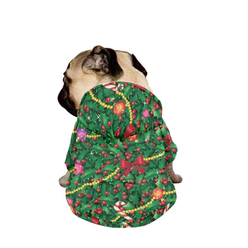 Hiseng Hunde Hoodie, Weihnachtsstechpalme Hunde Kapuzenpulli Haustier Kleidung Winter Sweatshirt mit Reißverschluss und Tasche Wintermantel Warm Leicht Hundemantel (L,Weihnachtsstechpalme) von Hiseng