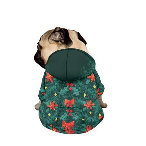 Hiseng Hunde Hoodie, Weihnachtsstechpalme Hunde Kapuzenpulli Haustier Kleidung Winter Sweatshirt mit Reißverschluss und Tasche Wintermantel Warm Leicht Hundemantel (M,Krawatte) von Hiseng