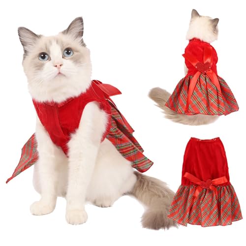 Hiseng Hundekostüm Katzenkleid Dekoration Hundemantel, Weihnachten Schleife Kleid Lustiges Haustierkostüm, Haustier Party Anzug, Hundekostüm für Kleine Hunde (M,Rosa) von Hiseng