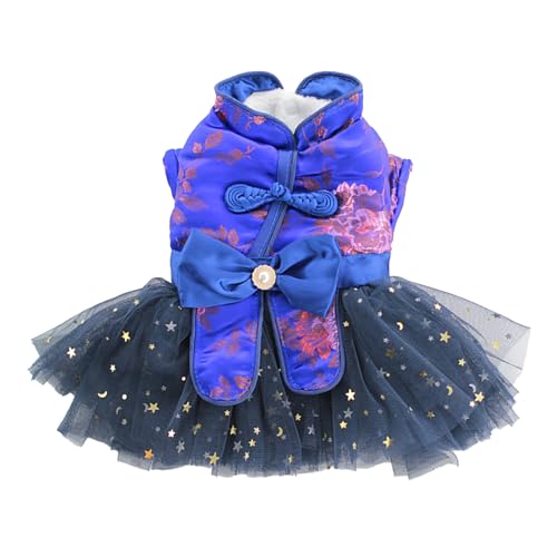 Hislaves Indoor Outdoor Pet Dress Pet Wedding Couple Tang Dress Delicate Coil Buttons with Bow Tie Mesh Patchwork Thickened Cute Pet Dress Travel Dog Clothes Royal Blue L von Hislaves