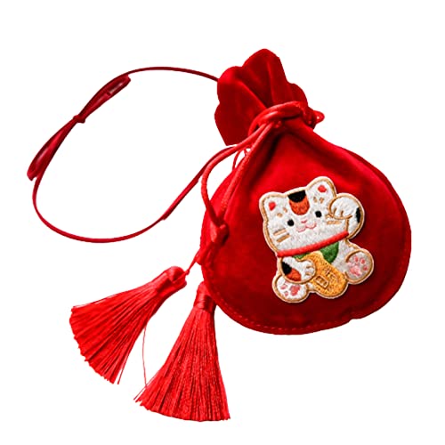 Hislaves Kätzchen-Tasche mit Katzenminze, japanischer Stil, dekorative Polyester-Tasche mit Kordelzug für Haustiere, Katzenminze, mit Quasten von Hislaves