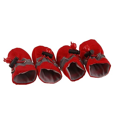 Hislaves Schuhe Schutzhüllen 4 Teile/satz Tragbare Anti-Rutsch Haustier Hund Warme Plüsch Schuhe Rot ohne Samt* von Hislaves