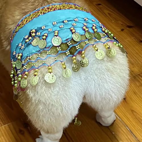 Hund Bauchtanz Kostüm mit Pailletten, Lustige Hüftschal-Dekoration für Hunde, Hundekostüm mit Bauchtanz-Stil, Hund Taillenkette Gesäß Vorhang Kleidung für Corgis (Seeblau) von Hislaves
