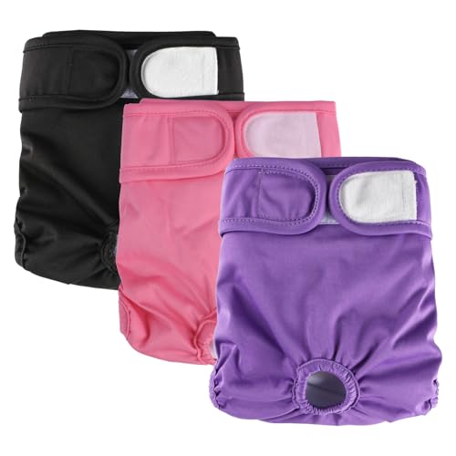Hisprout 3-Pack Weibliche Hundewindel Hochabsorbierende Inkontinenz Wiederverwendbare Waschbare Atmungsaktive Dauerhafte Hundewindel Hosen Hund Saison Hosen (S,Rosa/Lila/Schwarz) von Hisprout