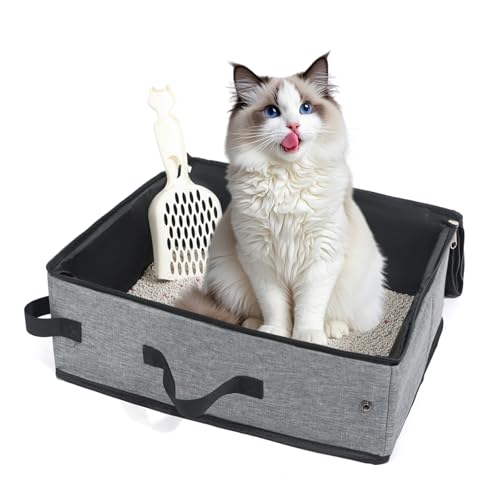 Hisprout klappbarer Katzenmüllkasten,Tragbares Müllschalen mit Deckel,Reise Leichtgewicht Klappbarer Katzenmüllträger für mittlere Katzen,wasserdichte Haustierversorgung Aufbewahrungsbox (Gray) von Hisprout