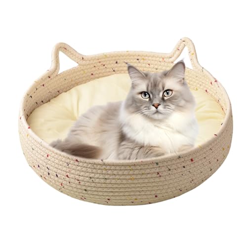Hitburu Haustierbetten Für Katzen - Rundes Kleines Hundebett Katzennest,Baumwollseil Kissen Kratzbrett zum Schlafen Beruhigend für Wohnheim Wohnung Innen- und Außenbereich Wohndekoration für Kätzchen Hitburu Haustierbetten Für Katzen - Rundes Kleines Hundebett Katzennest,Baumwollseil Kissen Kratzbrett zum Schlafen Beruhigend für Wohnheim Wohnung Innen- und Außenbereich Wohndekoration für Kätzchen von Hitburu
