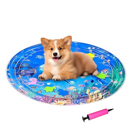 Hitburu Katzen Wasser Spielmatte - Katzen Wassermatte Mit Aufblaspumpe | Verdickte Kühlende Unterlage Für Haustiere Und Babys Spielteppich Für Innen Und Außen Bei Unterwegs Zuhause von Hitburu