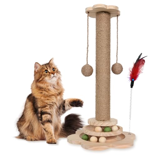 HivaolJoy Katzenkratzbaum - 4 in 1 Kratzbaum aus Holz, 50 cm Kratzbaum mit 2 Ebenen, Katzen-Sisalbällen, interaktives Katzenfederspielzeug und 2 Sisal-Hängebällen für Indoor-Kätzchen, erwachsene HivaolJoy Katzenkratzbaum - 4 in 1 Kratzbaum aus Holz, 50 cm Kratzbaum mit 2 Ebenen, Katzen-Sisalbällen, interaktives Katzenfederspielzeug und 2 Sisal-Hängebällen für Indoor-Kätzchen, erwachsene von HivaolJoy