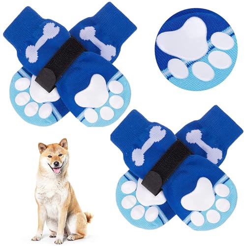 Hixingo 2 Paar Hundesocken Anti Rutsch, Hundesocken Winter Pfotenschutz Indoor Weicher Socken für Hunde mit Klettverschluss für Hartholzböden (L,Blau) von Hixingo
