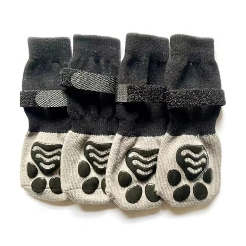 Hixingo 2 Paar Hundesocken Anti Rutsch, Hundesocken Winter Pfotenschutz Indoor Weicher Socken für Hunde mit Klettverschluss für Hartholzböden in Innenräumen (L(16x6CM),Schwarzer Fußabdruck) von Hixingo