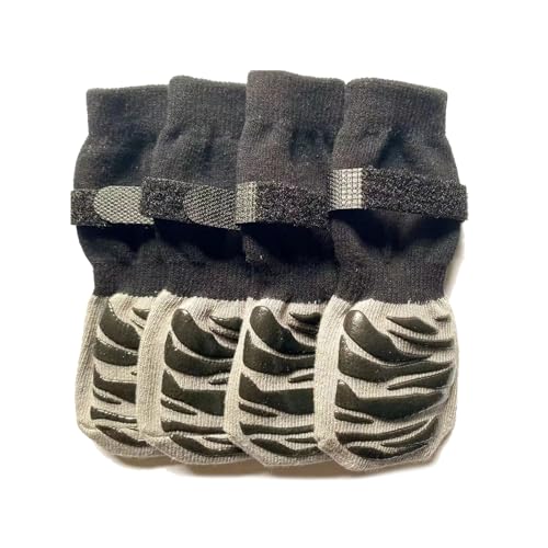 Hixingo 2 Paar Hundesocken Anti Rutsch, Hundesocken Winter Pfotenschutz Indoor Weicher Socken für Hunde mit Klettverschluss für Hartholzböden in Innenräumen (L(16x6CM),Schwarzer Streifen) von Hixingo