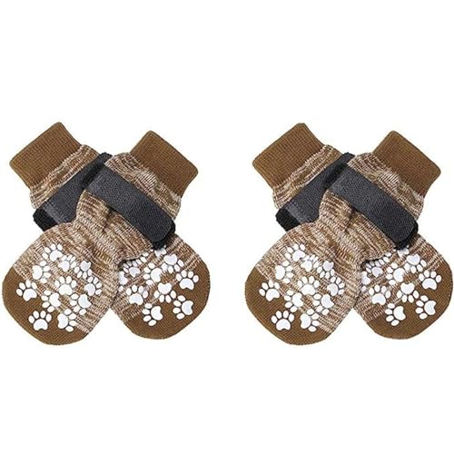 Hixingo 2 Paar Hundesocken Anti Rutsch, Hundesocken Winter Pfotenschutz Indoor Weicher Socken für Hunde mit Klettverschluss für Hartholzböden in Innenräumen (L,Farbverlauf Braun) von Hixingo