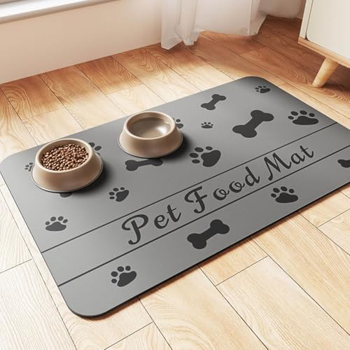 Hixingo 2 Stück Napfunterlage Hund Katzen Futternapf Unterlage, Saugfähige Haustier Futtermatte rutschfeste Hundenapf Unterlage Waschbar Katzennapf Futtermatte (Anthrazit,60x90cm) von Hixingo