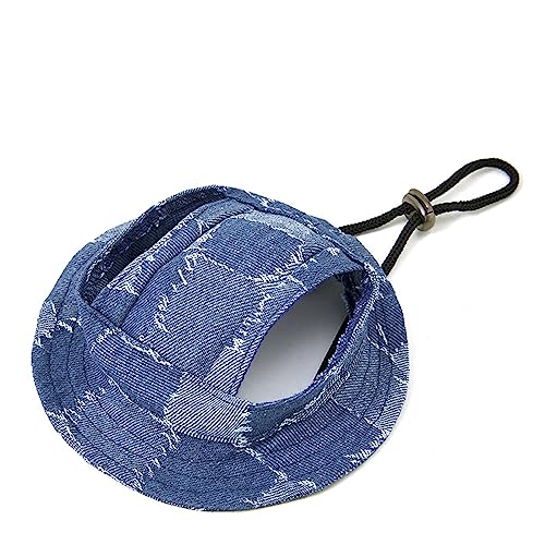 Hixingo Haustier Hunde Baseballmütze, Basecap Verstellbar Sonnenschutz Hut Hundecap mit Ohrlöchern Schattierungshut Zubehör für Kleine (L,Denim Mittelblau) von Hixingo