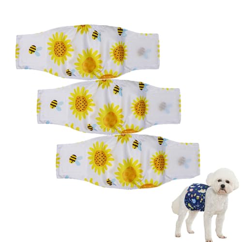 Hixingo Hundewindeln für Rüden Inkontinenz, 3 Stück Wiederverwendbare Hunde Windeln, Hygienisch und Saugstark Hundewindeln für Männliche (M,Sonnenblume) von Hixingo