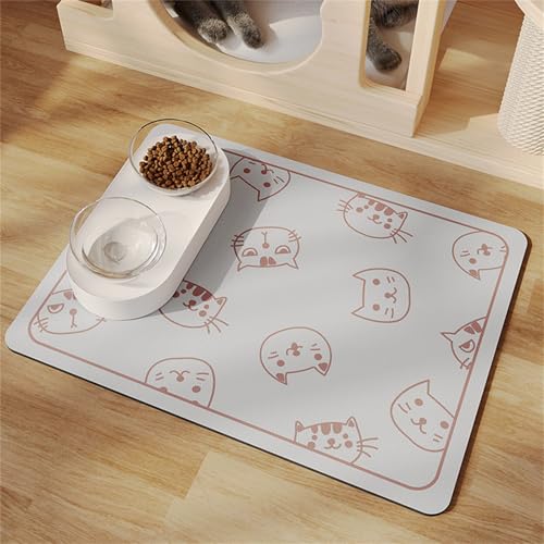 Hixingo Napfunterlage Hund Katzen Futternapf Unterlage, Saugfähige Haustier Futtermatte rutschfeste Hundenapf Unterlage Waschbar Katzennapf Futtermatte -Katzendruck (Kawaii,45x60cm) von Hixingo