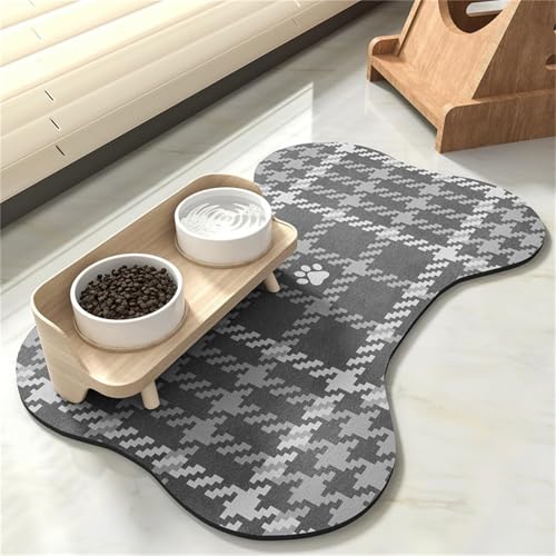 Hixingo Napfunterlage Hund Katzen Futternapf Unterlage, Saugfähige Haustier Futtermatte rutschfeste Hundenapf Unterlage Waschbar Katzennapf Futtermatte -Plaid Hahnentrittmuster (Grau,50x80cm) von Hixingo