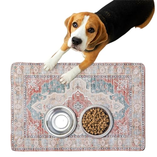 Hixingo Napfunterlage Hund Katzen Futternapf Unterlage, Saugfähige Haustier Futtermatte rutschfeste Hundenapf Unterlage Waschbar Katzennapf Futtermatte -Retro Böhmen (Rosa,60x90cm) von Hixingo