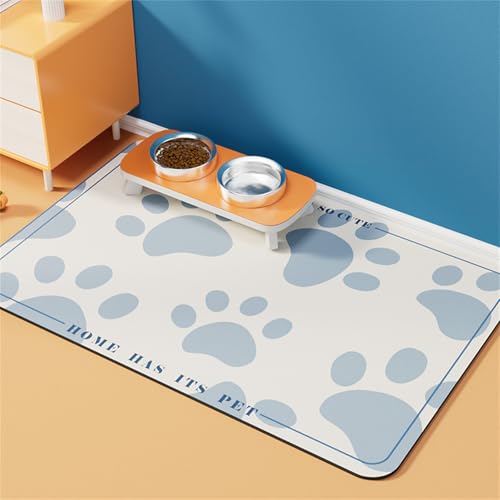 Hixingo Napfunterlage Hund Katzen Futternapf Unterlage, Saugfähige Haustier Futtermatte rutschfeste Hundenapf Unterlage Waschbar Katzennapf Futtermatte -Süß Muster (Fußabdrücke,40x60cm) von Hixingo