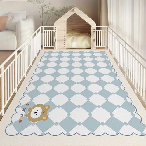 Hixingo Napfunterlage für Hunde und Katze, PVC Futtermatte für Haustierfutter Saugfähige Schnelltrocknend Hundenapf Unterlage rutschfeste Futterunterlage Katze Waschbar (Blau kariert,140 * 200cm) von Hixingo