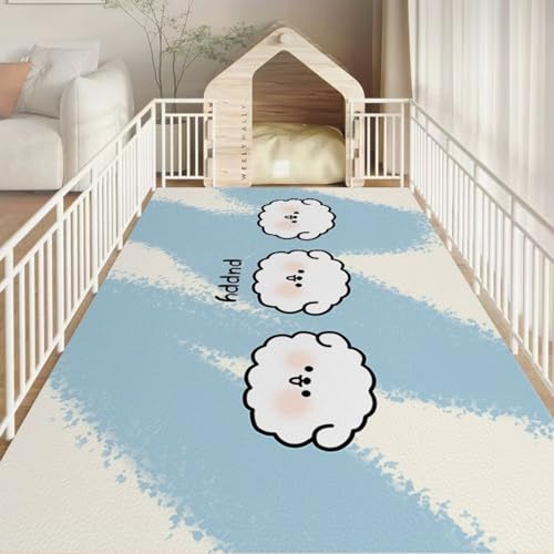 Hixingo Napfunterlage für Hunde und Katze, PVC Futtermatte für Haustierfutter Saugfähige Schnelltrocknend Hundenapf Unterlage rutschfeste Futterunterlage Katze Waschbar (Blauer Welpe,140 * 200cm) von Hixingo