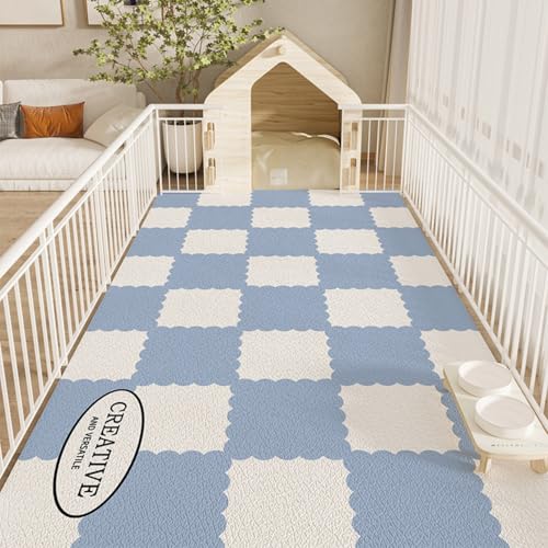 Hixingo Napfunterlage für Hunde und Katze, PVC Futtermatte für Haustierfutter Saugfähige Schnelltrocknend Hundenapf Unterlage rutschfeste Futterunterlage Katze Waschbar (Blaues Karomuster,60 * 120cm) von Hixingo