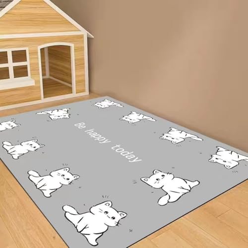 Hixingo Napfunterlage für Hunde und Katze, PVC Futtermatte für Haustierfutter Saugfähige Schnelltrocknend Hundenapf Unterlage rutschfeste Futterunterlage Katze Waschbar (Graue Katze,120 * 160cm) von Hixingo