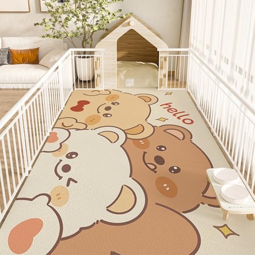 Hixingo Napfunterlage für Hunde und Katze, PVC Futtermatte für Haustierfutter Saugfähige Schnelltrocknend Hundenapf Unterlage rutschfeste Futterunterlage Katze Waschbar (Hallo Bär,140 * 200cm) von Hixingo