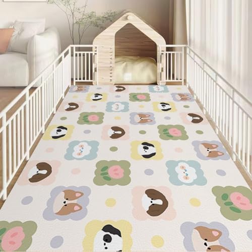 Hixingo Napfunterlage für Hunde und Katze, PVC Futtermatte für Haustierfutter Saugfähige Schnelltrocknend Hundenapf Unterlage rutschfeste Futterunterlage Katze Waschbar (Hundeblumen,120 * 160cm) von Hixingo