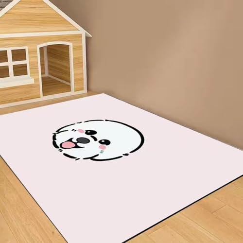 Hixingo Napfunterlage für Hunde und Katze, PVC Futtermatte für Haustierfutter Saugfähige Schnelltrocknend Hundenapf Unterlage rutschfeste Futterunterlage Katze Waschbar (Rosa-weißer Hund,80 * 120cm) von Hixingo