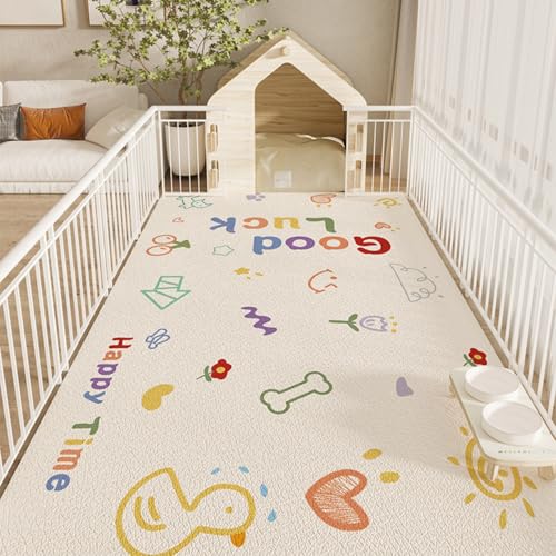 Hixingo Napfunterlage für Hunde und Katze, PVC Futtermatte für Haustierfutter Saugfähige Schnelltrocknend Hundenapf Unterlage rutschfeste Futterunterlage Katze Waschbar (Viel Glück,120 * 160cm) von Hixingo