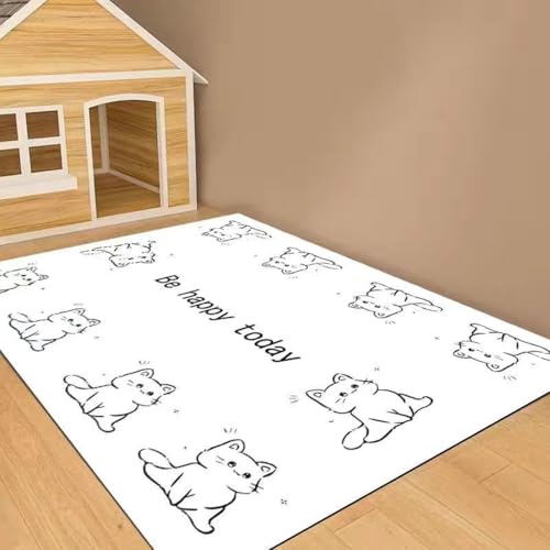 Hixingo Napfunterlage für Hunde und Katze, PVC Futtermatte für Haustierfutter Saugfähige Schnelltrocknend Hundenapf Unterlage rutschfeste Futterunterlage Katze Waschbar (Weiße Katze,140 * 200cm) von Hixingo