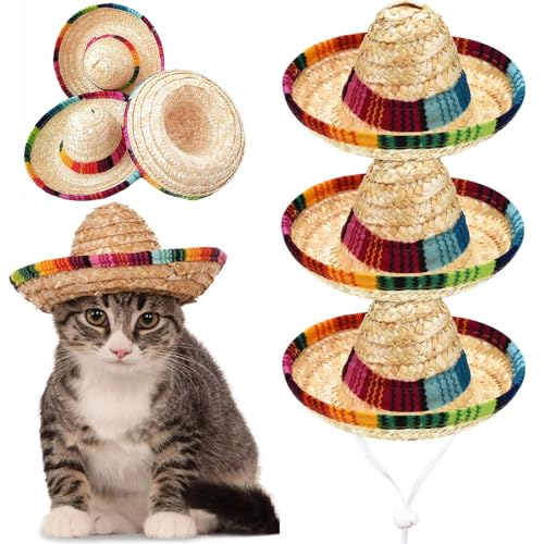 Hixingo Sombrero-Hut aus Stroh für Haustiere, Mexikanischen Strohhut Hund Sombrero Hut Party Dekorationen für Partys, Foto-Shootings und Halloween (21cm,Regenbogen) von Hixingo