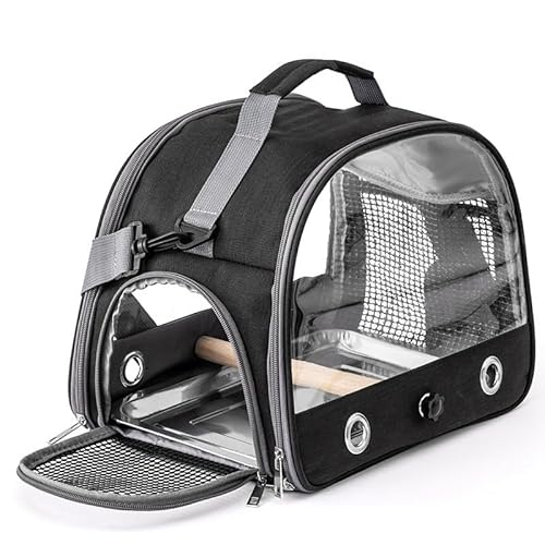 Hixingo Vogel Transportbox Tragbare Papageien Reisetasche Vogel Travel Carrier Atmungsaktive Reisekäfig für Wellensittiche, Aras Unzertrennliche Nymphensittiche, Einfarbig (Schwarz,33x24x26cm) von Hixingo