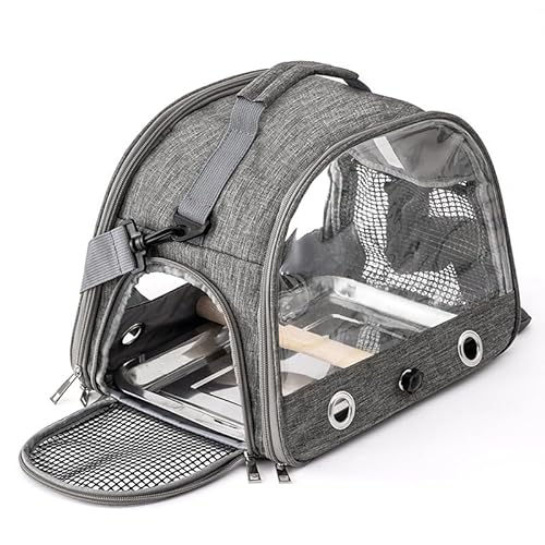 Hixingo Vogel Transportbox Tragbare Papageien Reisetasche Vogel Travel Carrier Atmungsaktive Reisekäfig für Wellensittiche, Aras Unzertrennliche und Nymphensittiche, Einfarbig (Grau,33x24x26cm) von Hixingo