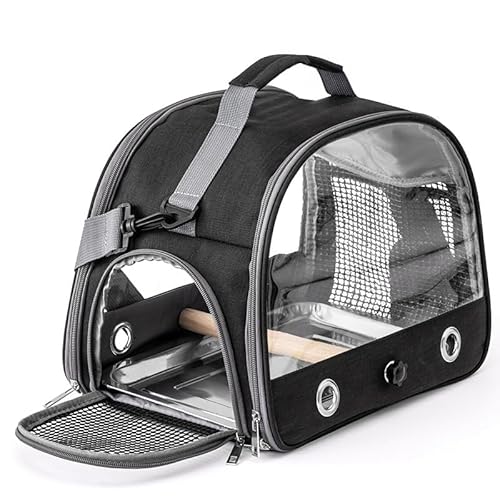 Hixingo Vogel Transportbox Tragbare Papageien Reisetasche Vogel Travel Carrier Atmungsaktive Reisekäfig für Wellensittiche, Aras Unzertrennliche und Nymphensittiche, Einfarbig (Schwarz,33x24x26cm) von Hixingo
