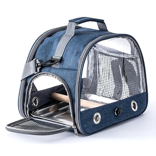 Hixingo Vogel Transportbox Tragbare Papageien Reisetasche Vogel Travel Carrier Atmungsaktive Reisekäfig für Wellensittiche, Aras Unzertrennliche und Nymphensittiche, Einfarbig (Marineblau,33x24x26cm) von Hixingo