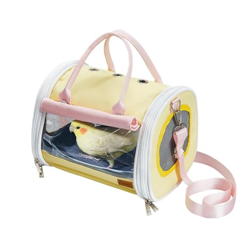 Hixingo Vogel Transportbox Tragbare Papageien Reisetasche Vogel Travel Carrier Atmungsaktive Reisekäfig für Wellensittiche, Aras Unzertrennliche und Nymphensittiche (24.5 * 21 * 21cm,Gelb Rosa) von Hixingo