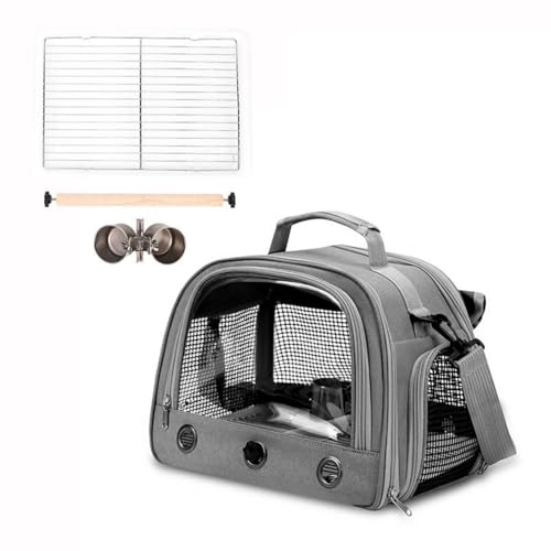 Hixingo Vogel Transportbox Tragbare Papageien Reisetasche Vogel Travel Carrier Atmungsaktive Reisekäfig für Wellensittiche, Aras Unzertrennliche und Nymphensittiche (30x24x26cm,Grau) von Hixingo