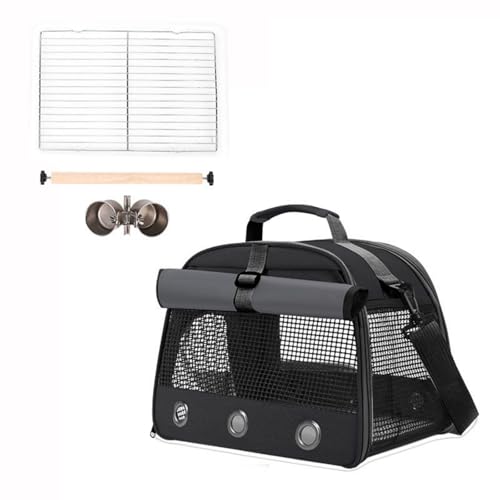 Hixingo Vogel Transportbox Tragbare Papageien Reisetasche Vogel Travel Carrier Atmungsaktive Reisekäfig für Wellensittiche, Aras Unzertrennliche und Nymphensittiche (30x24x26cm,Schwarz) von Hixingo