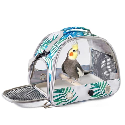 Hixingo Vogel Transportbox Tragbare Papageien Reisetasche Vogel Travel Carrier Atmungsaktive Reisekäfig für Wellensittiche, Aras Unzertrennliche und Nymphensittiche (33 * 24 * 26cm,Blätter) von Hixingo