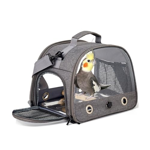 Hixingo Vogel Transportbox Tragbare Papageien Reisetasche Vogel Travel Carrier Atmungsaktive Reisekäfig für Wellensittiche, Aras Unzertrennliche und Nymphensittiche (33 * 24 * 26cm,Graue) von Hixingo