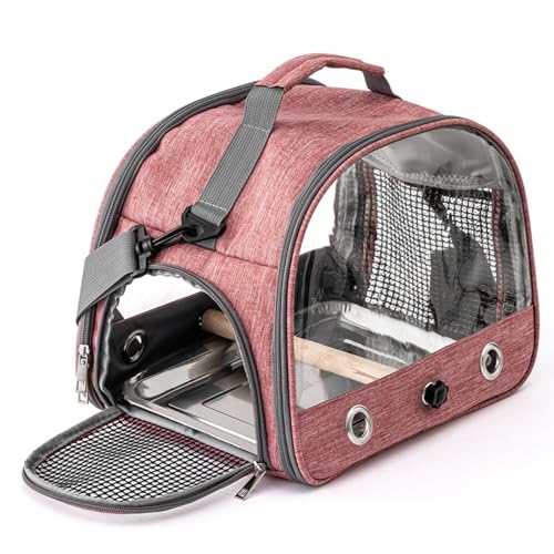 Hixingo Vogel Transportbox Tragbare Papageien Reisetasche Vogel Travel Carrier Atmungsaktive Reisekäfig für Wellensittiche, Aras Unzertrennliche und Nymphensittiche (33 * 26 * 25cm,107H Rot) von Hixingo