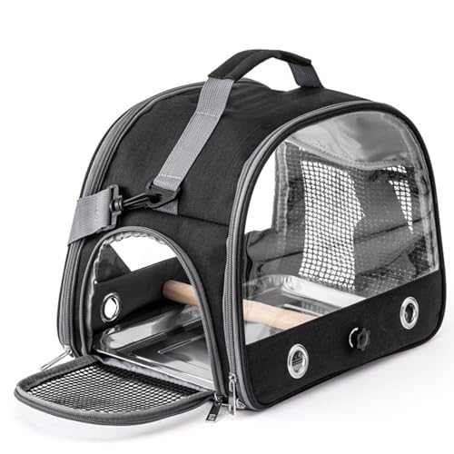 Hixingo Vogel Transportbox Tragbare Papageien Reisetasche Vogel Travel Carrier Atmungsaktive Reisekäfig für Wellensittiche, Aras Unzertrennliche und Nymphensittiche (33 * 26 * 25cm,107H Schwarz) von Hixingo